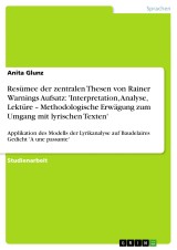 Resümee der zentralen Thesen von Rainer Warnings Aufsatz: 'Interpretation, Analyse, Lektüre - Methodologische Erwägung zum Umgang mit lyrischen Texten'